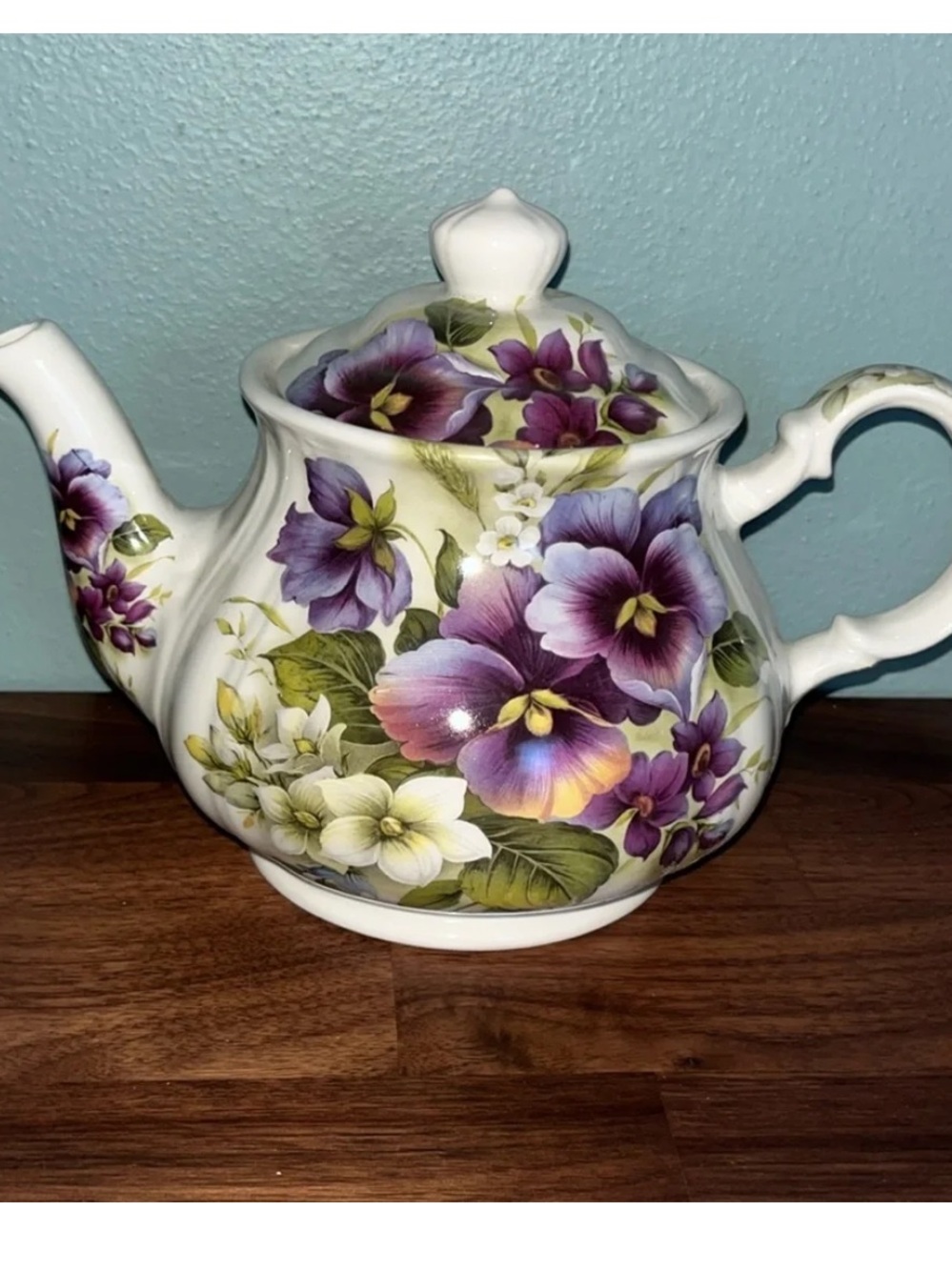 Vintage Sadler teapot with multi color purple violet pansy floral design EUC